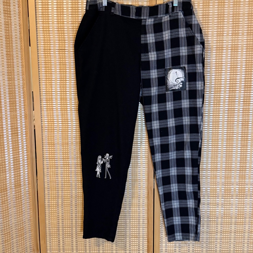 Disney Nightmare Before Christmas Split Plaid Pants Black White Jack Sally Large